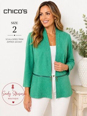 Chico's Green Suede-Look Jacket blazer- Size 2 (fits like L)